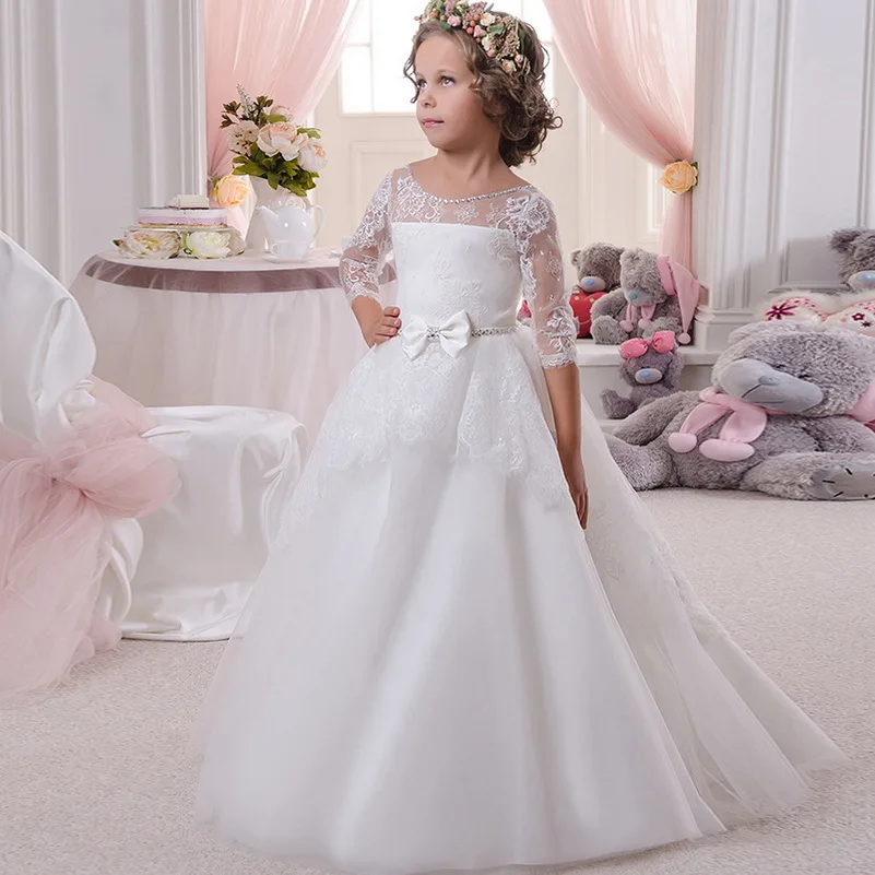 New Flower Girls Dresses Cap Sleeves Lace Appliques Sheer Ball Gowns Birthday Party Little Sweet Special Pageant | Свадьбы и