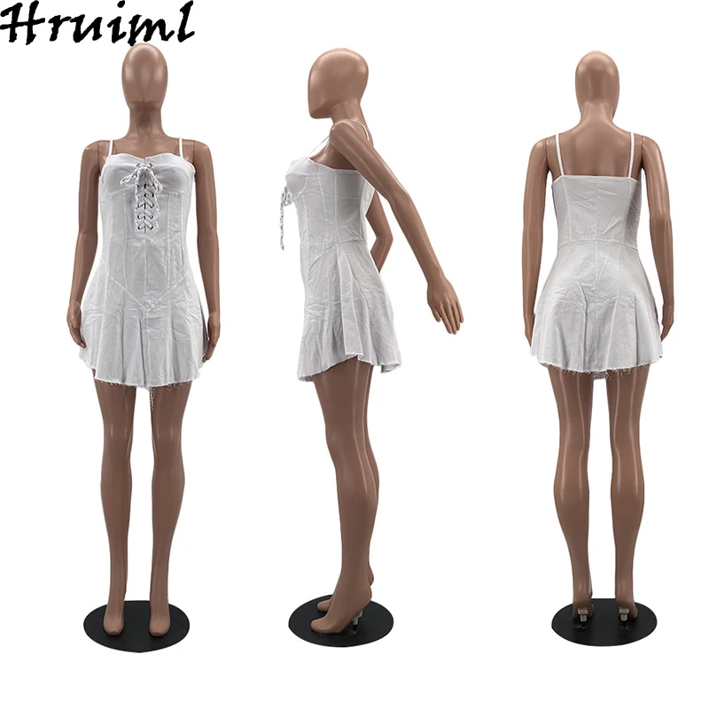 

Fashion Suspender Women's Summer Dress Criss-cross Lace-up Solid Color Bandage Dresses Backless Sexy Night Club Mini Denim Dress