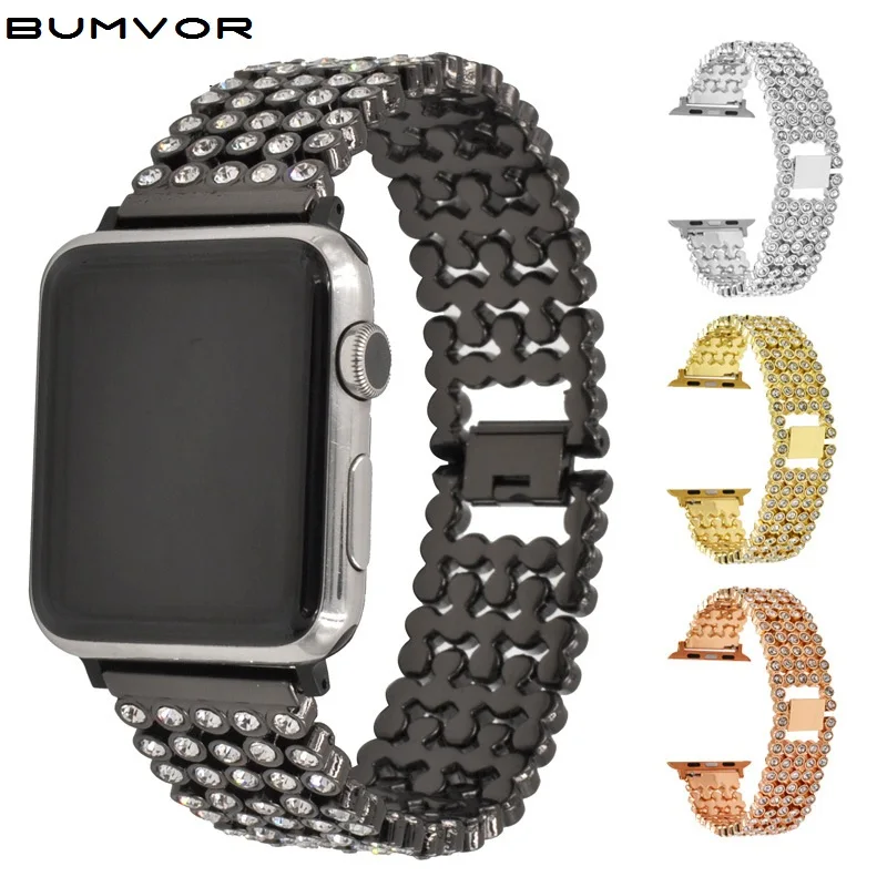 Стильный ремешок с кристаллами для Apple Watch 38 мм 42 40 44 сменные полосы из нержавеющей