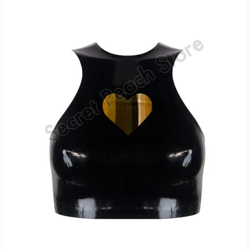 Ручная работа черный сексуальный латексный кроп Топ резиновая рубашка одежда |