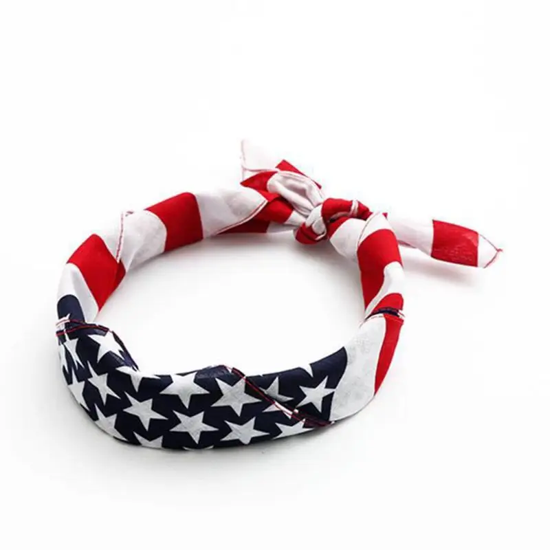 

L5YC 50x50CM Unisex Cotton Sport Pocket Square Scarf American Flag Stripes Star Print Headband Bandana Hip-Hop Wristband Hair