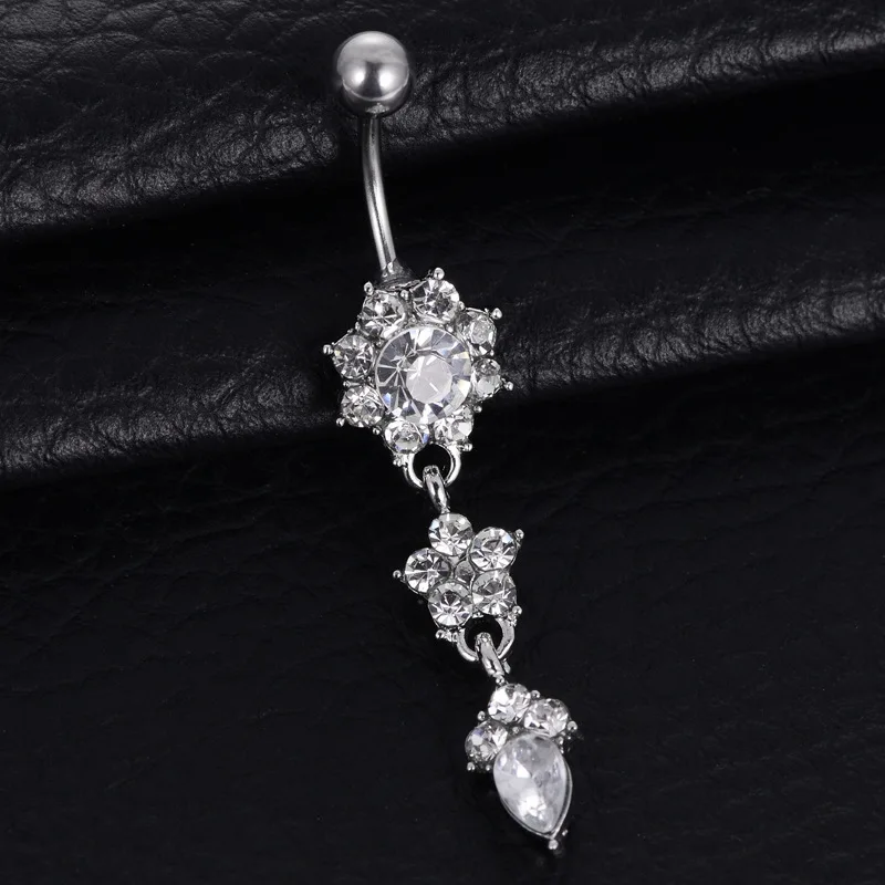 1PCs Sexy Belly Bars Belly Button Rings Belly Piercing Crystal Flower Body Jewelry Navel Piercing Rings Golden Body Accessories
