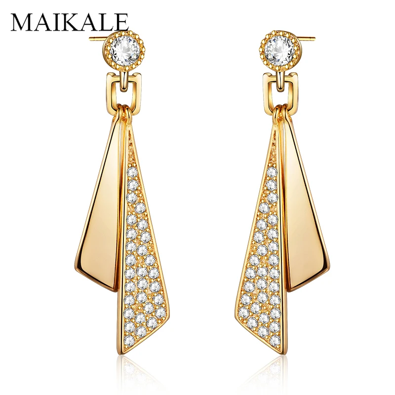 Женские длинные серьги гвоздики MAIKALE золотистые/Серебристые большие с