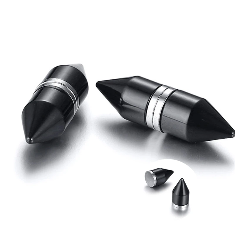 Панк мужские магнитные пулевые серьги гвоздики Магнитные черные из нержавеющей