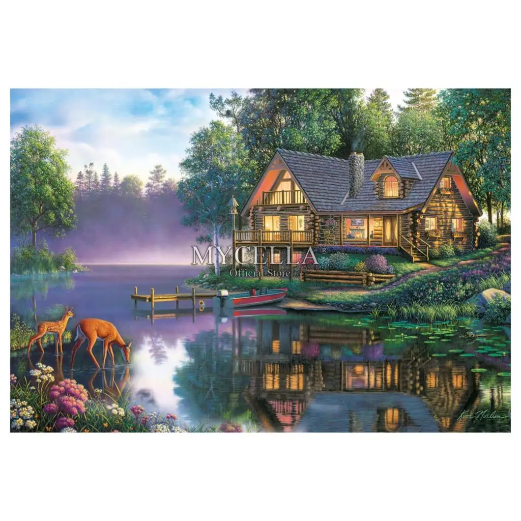 Пейзаж 5D Diy алмазная живопись летние кабины домики из мозаики озер Алмазная