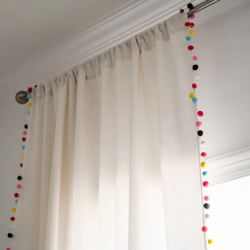 

Multi Color Pom Pom Curtains Thermal Insulated Light Flitering Block Rod Pocket Window Drapes for Kids Boys Girls Bedroom TJ6480