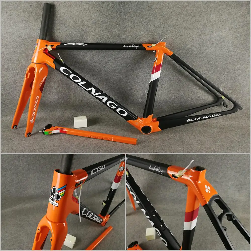 Оранжевый черный T1100 UD матовый-глянцевая Colnago C64 дороги углерода рамы велосипеда комплект с 48/50/52/54/56 см 12 видов цветов для выбора