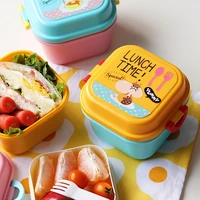 cute double layer plastic lunch box microwave oven lunch bento boxes food container dinnerware kid childen student lunchbox