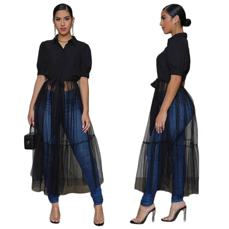 

Модное газовое платье на пуговицах в стиле рубашки, женское длинное уличное однотонное платье, повседневное женское платье для дома и поезд...