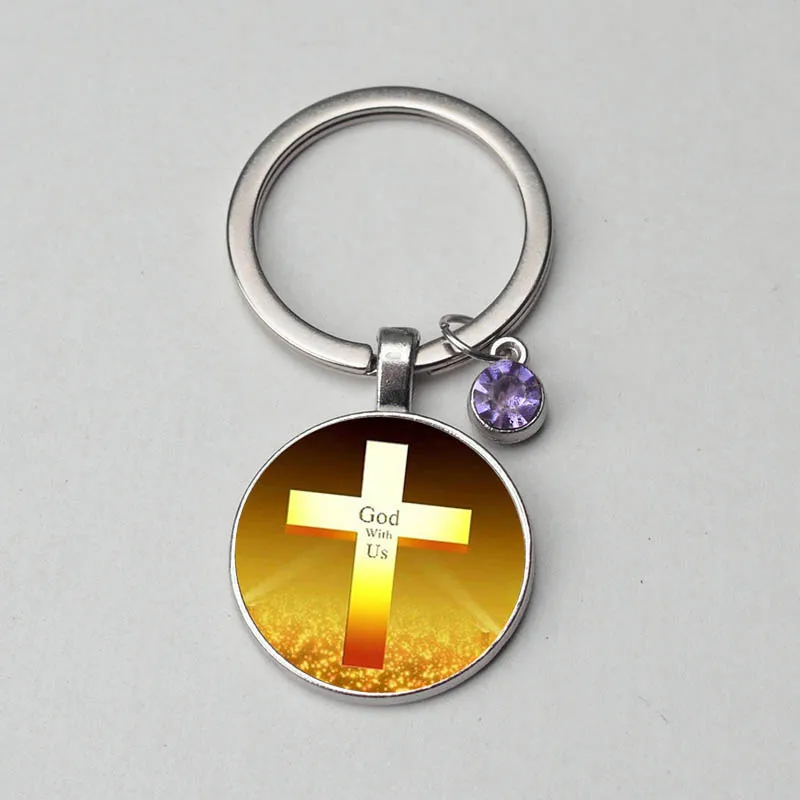 Брелок с крестом Иисуса Савивра Бог нами стеклянный кулон кабошоном подвеска