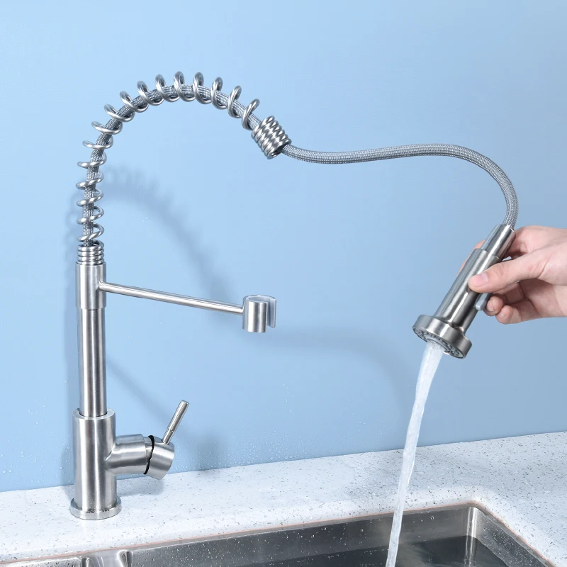 

304 stainless steel hot and cold faucet pull type sink wash basin Kitchen Basin can rotate kitchen faucet