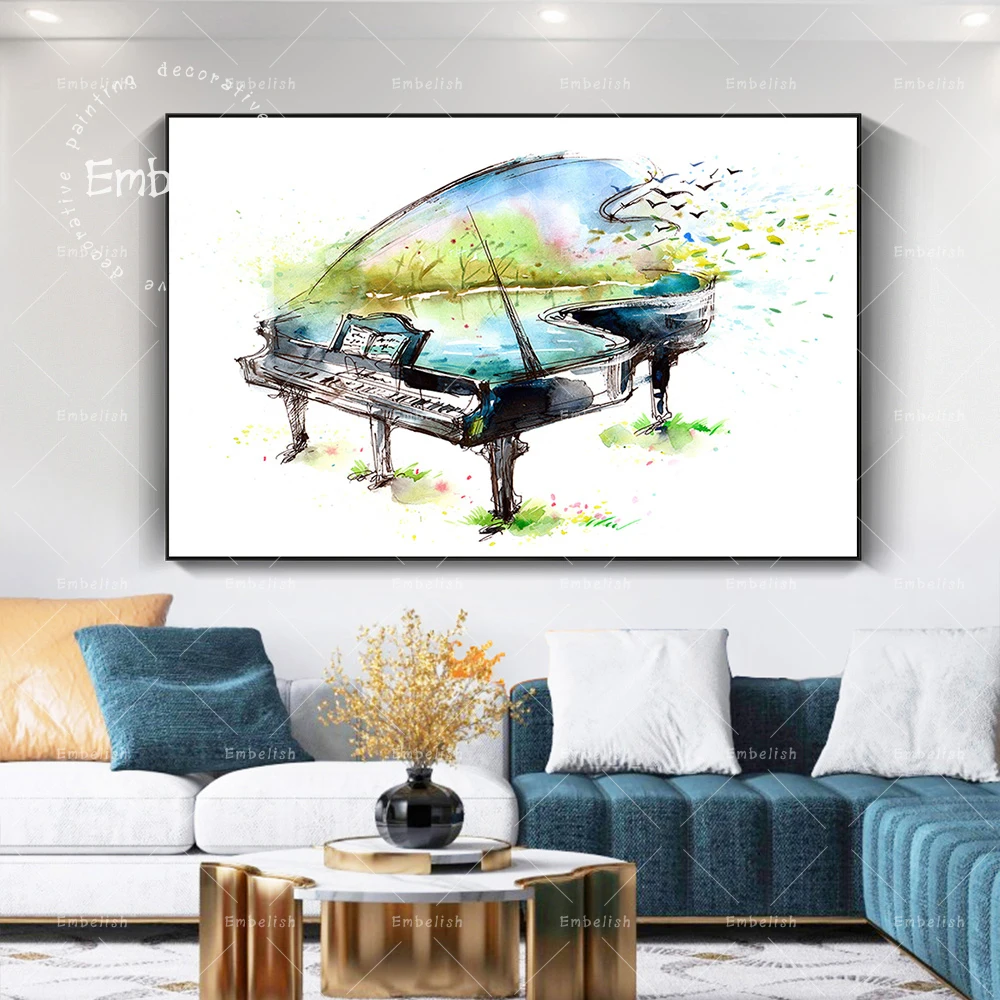 

Piano Guitar Violin Music Instrument Wall Posters HD Print Watercolor Oil Painting For Living Room Home Decor Pictures