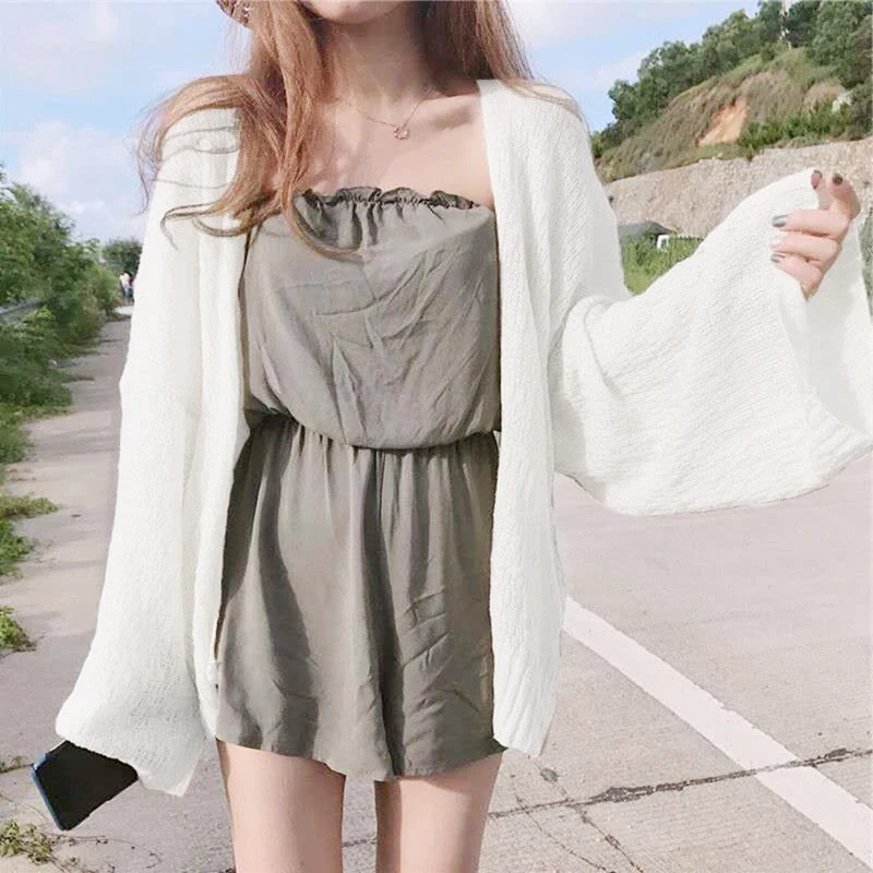 

Women Sweater Retro Loose Section Long-Sleeved Knit Cardigan Sweater Wild Thin Sun Protection Clothing Female Cardigan