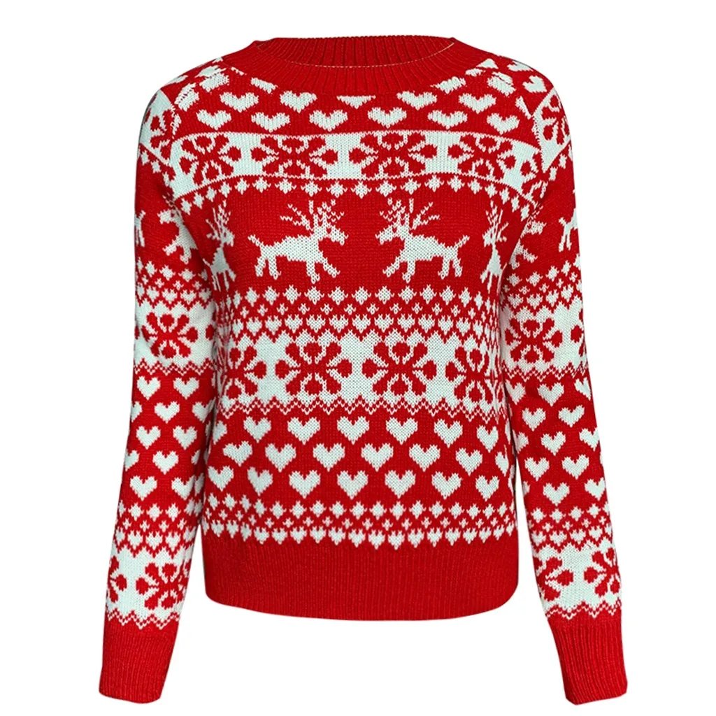 

2020 Autumn And Winter New Ladies Knitted Sweater Christmas Snowflake Elk Sweater Long Sleeve Warm Sweater