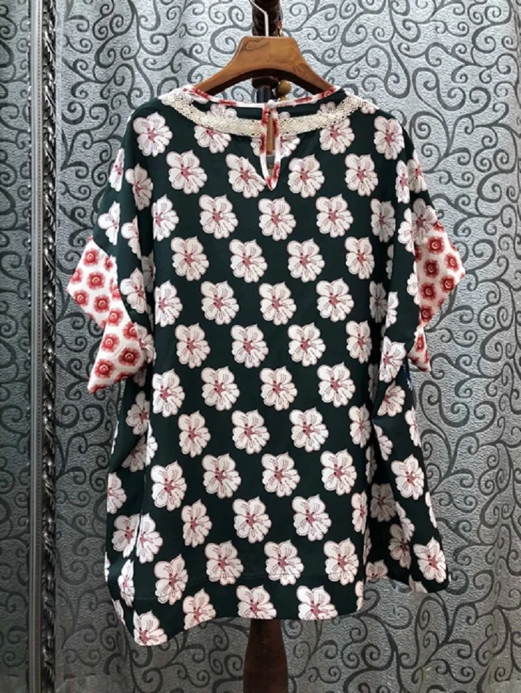 

High Quality T-Shirt 2020 Summer Fashion Tops & Tees Women Color Block Flower Print Short Sleeve Casual Loose Tops Basic TShirt