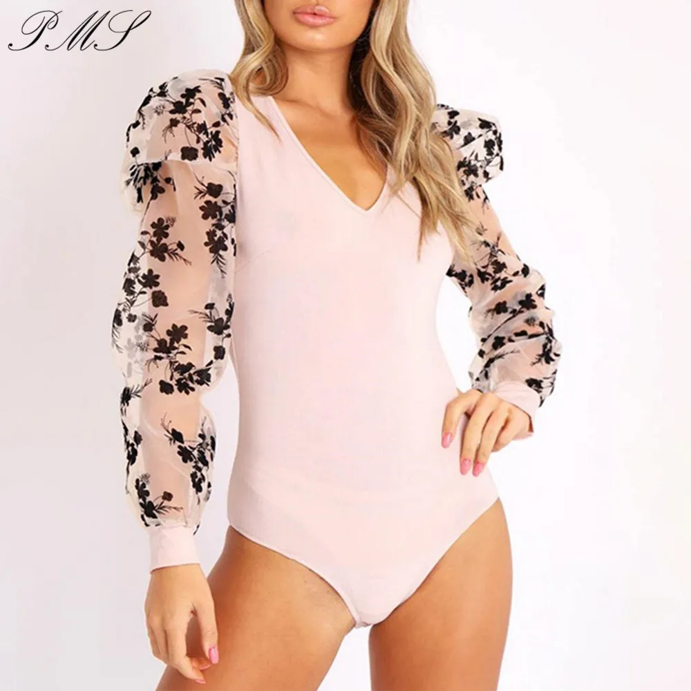 Женский кружевной комбинезон с пышными рукавами винтажный Облегающий в горошек