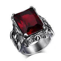 gothic vintage ruby gemstones red zircon diamonds rings for men titanium stainless steel jewelry bijoux bague punk fashion gifts