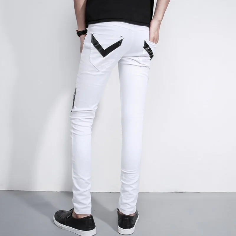 Индивидуальные мужские брюки в стиле панк Модные узкие на молнии длинные кожаные