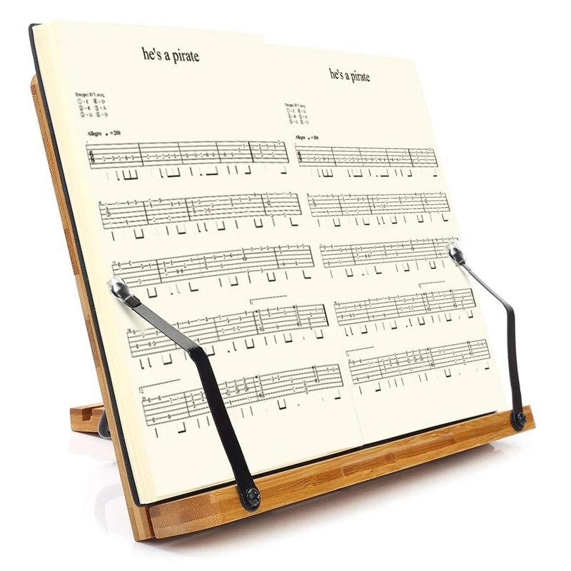 

Bamboo Book Stand Adjustable Book Holder Tray -Cookbook Reading Desk Portable Sturdy Lightweight Bookstand-Textbooks Bookstands