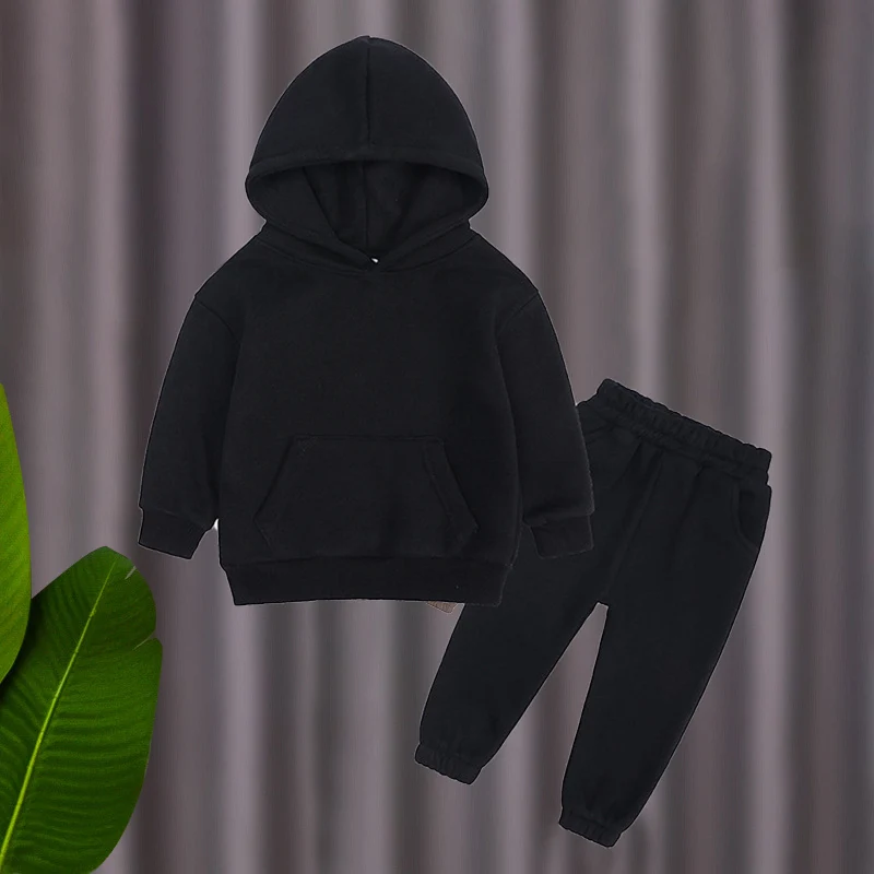 Spring Children Clothing Suit Casual Solid Color Infant Baby Boy Sweater Sports Long-Sleeved Hooded Pants 2pcs Kids Clothes |