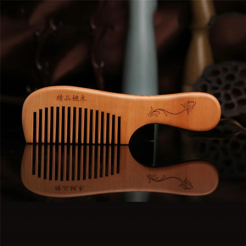

1Pcs Natural Health Peach Wood Comb Anti-Static Comb Solid Wood Comb Engraved Wood Massage Hair Care Tool Beauty Accessories