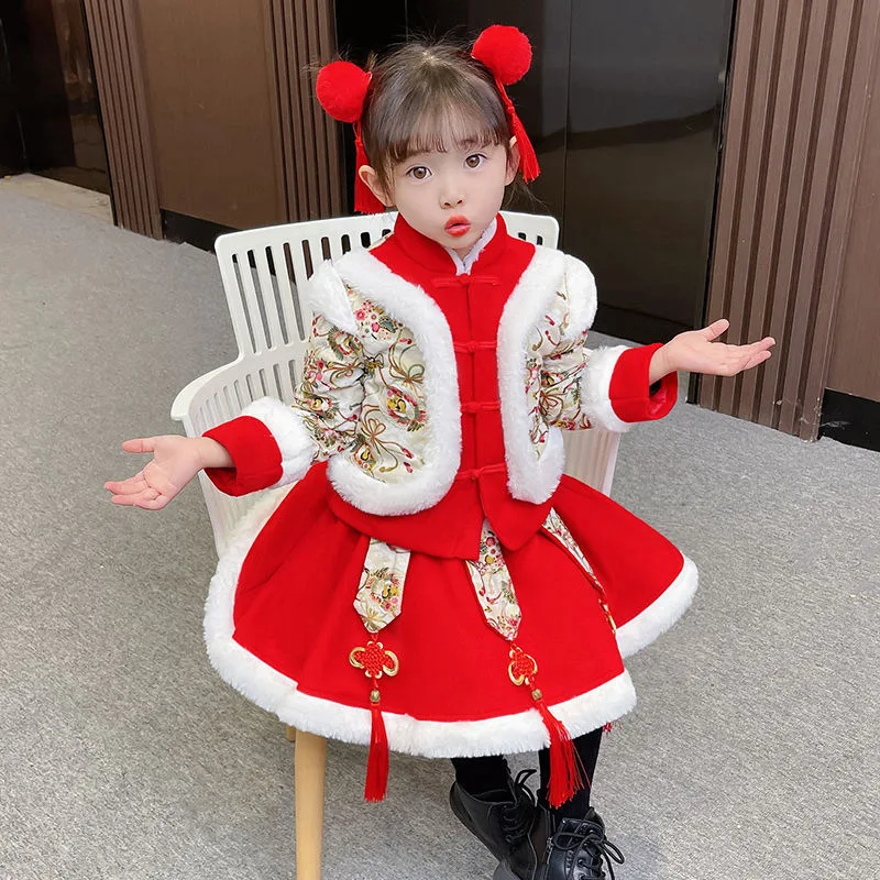 Новый плотный костюм Тан для девочек на осень и зиму платье принцессы в китайском
