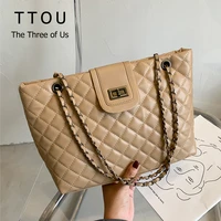 Luxury Women Leather Shoulder Bag Fashion Designer Chain Office Lady Plaid Print Bags Female Large Capacity Crossbody Bag