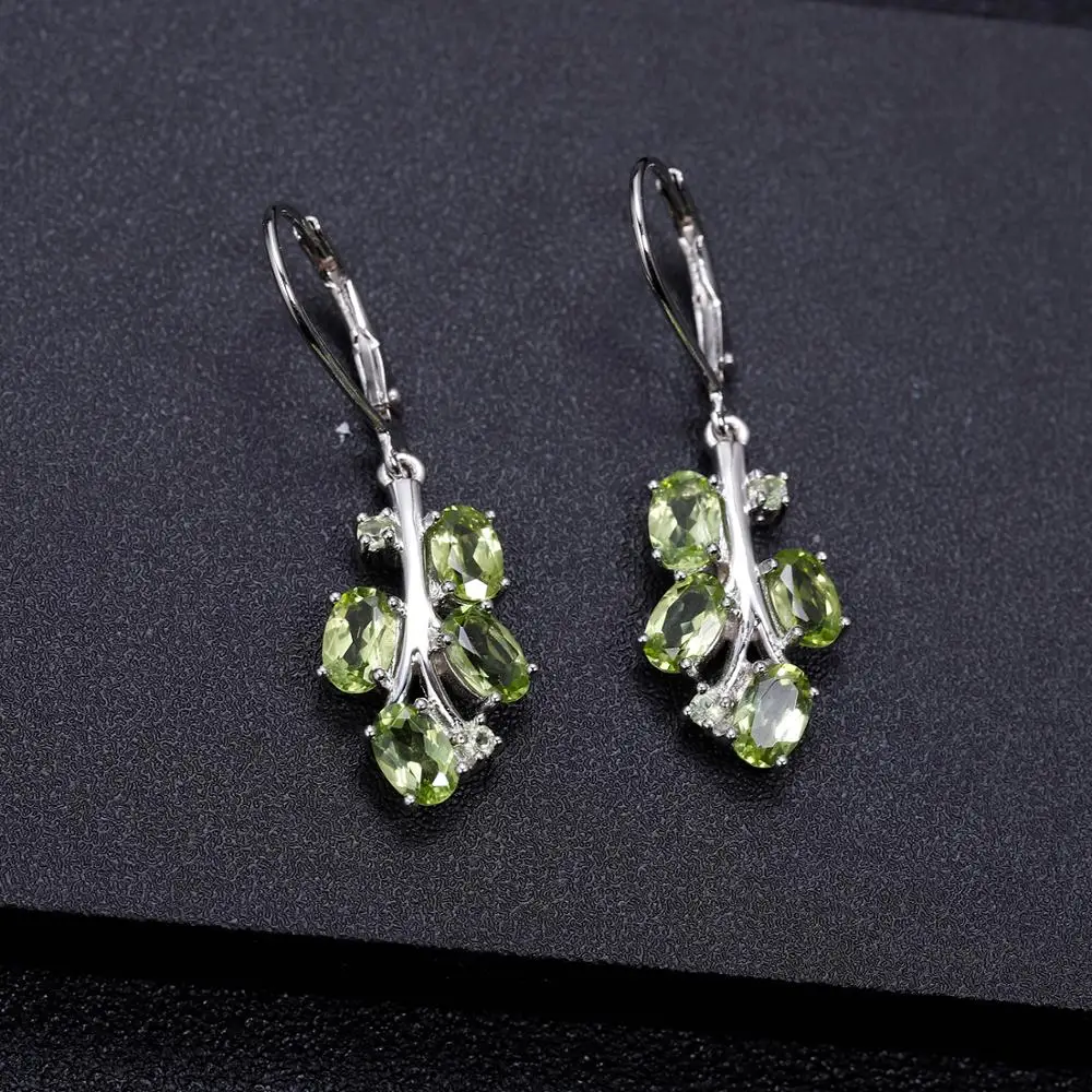 GEM'S BALLET 925 пробы, серебряные серьги в форме пальмы, 4.29Ct, натуральный Перидот, Серьги с драгоценными камнями для женщин, свадебные ювелирные изделия