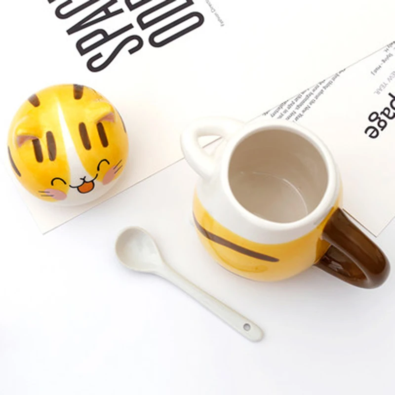1 шт. Новый 300 мл милый кот керамика Кофе кружка с ложкой творческий ручная роспись