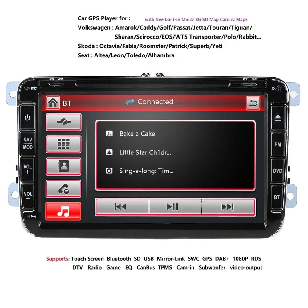 Автомагнитола 2 din 8 дюймов DVD GPS для Volkswagen VW golf 6 Passat B6 B7 Touran Polo Tiguan Seat Leon Skoda Octavia |