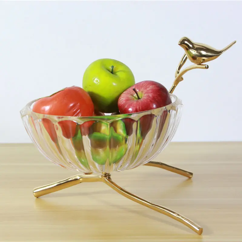 

American Brass Bird Fruit Plate European Creative Fruit Bowl Living Room Coffee Table Branch Glass Decoration
