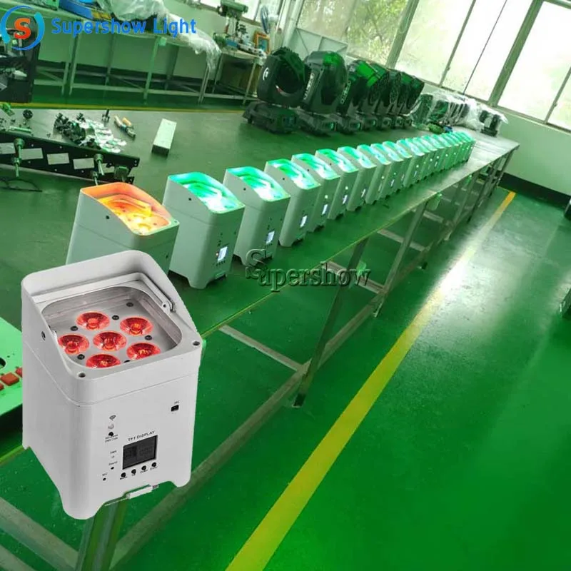 10pcs/lot With Case DMX Wireless Battery Powered Smart LED Uplight 6*18W RGBWA+UV for Wedding | Лампы и освещение