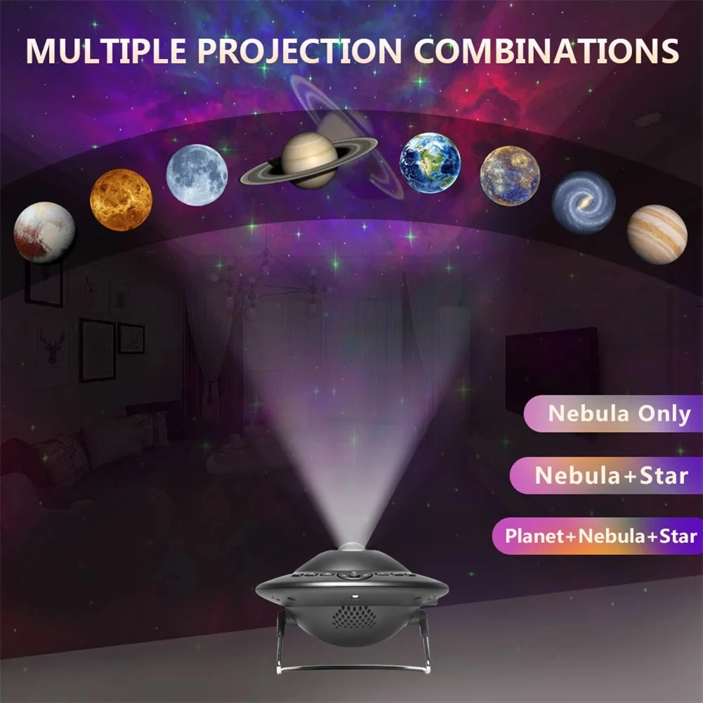 

Colorful Starry Sky Projector LED Star Galaxy Night Light UFO Planet Bluetooth-Speaker For Bedroom Game Room With White Noise