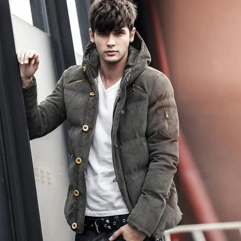 Men's Parka Parka Corduroy Thick Convertible Men's Jacket Solid Warm Winter Men's Parka Brand Cotton Corduroy Quilted Coat