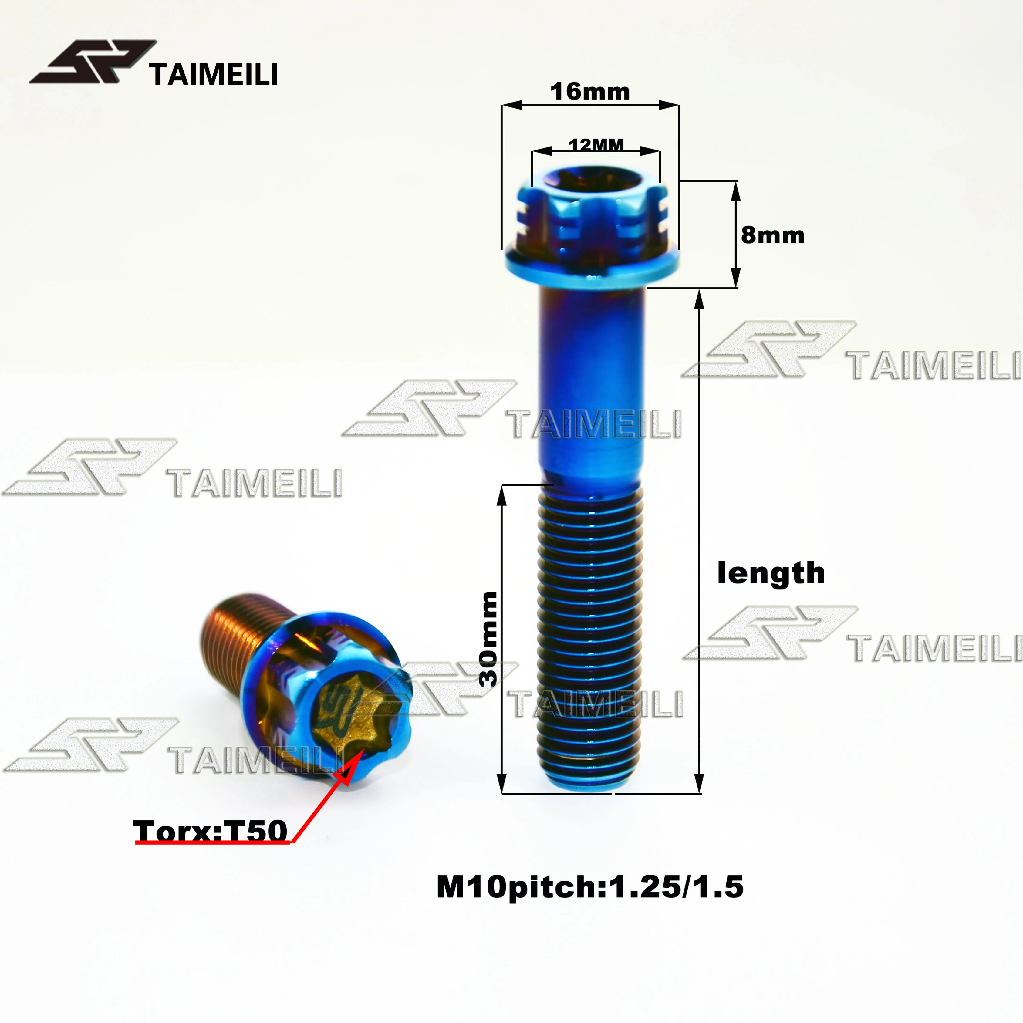 Титановый винт TAIMEILI с фланцевой головкой torx M6M8M10x15/2025/3035/40/55/60/70 мм шаг резьбы винта