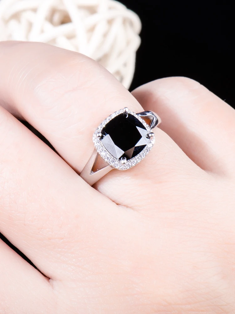 Кольцо с черным цирконием и черным бриллиантом, кольца для женщин, серебро 925 пробы, подарок для женщин uxury Jewelry 2020, обручальное кольцо