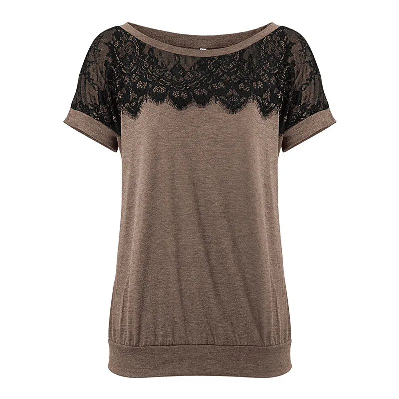 

2021 Spring And Summer New Women's Top Round Neck Short Sleeve Lace T-shirt