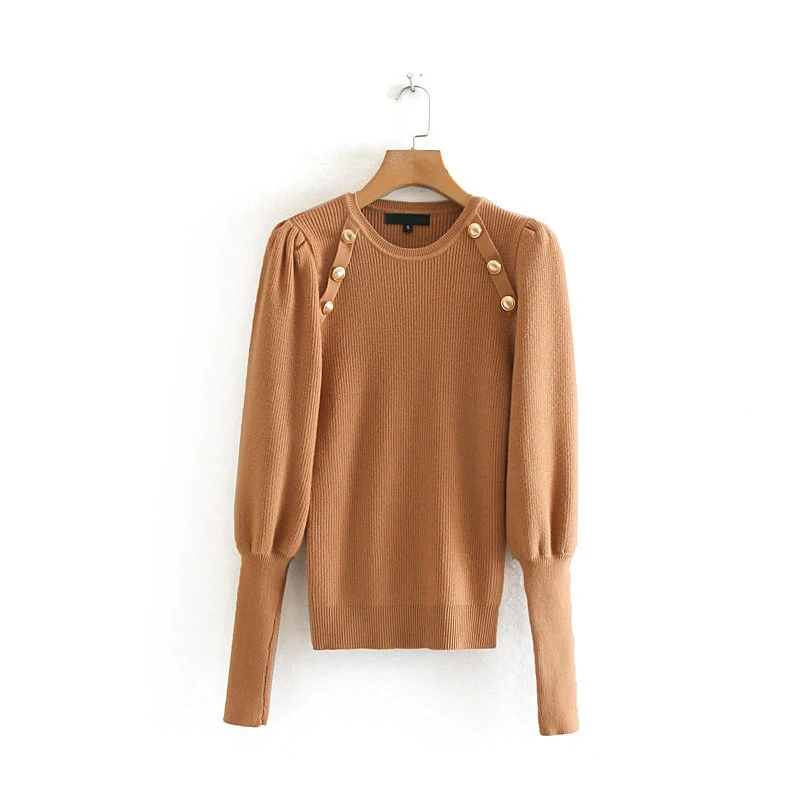 GOPLUS Women's Sweater Jersey Mujer Pullover Round Neck Buttons Puff Sleeve Long Sweaters Womens Pull Femme C8295 | Женская одежда