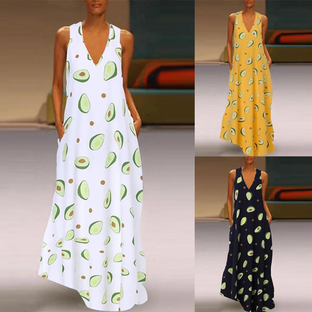 Летнее женское платье большого размера с богемным принтом без рукавов v образным