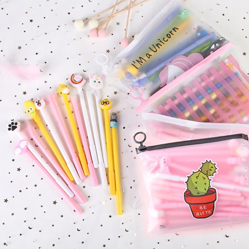 

20 шт. креативная Черная гелевая ручка с застежкой-молдией, чехол, милая гелевая ручка с животными, многоразовая ручка 0,5 мм с точкой подписи, ...