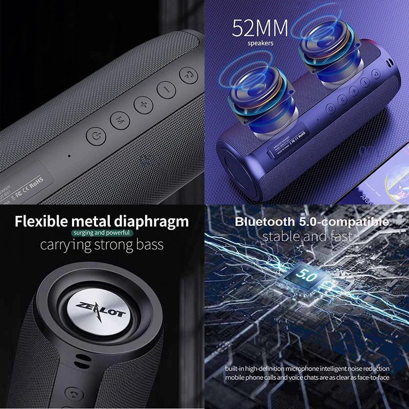 Портативная Bluetooth-Колонка ZEALOT S51 TWS с поддержкой TF USB-флеш-накопителя | Электроника