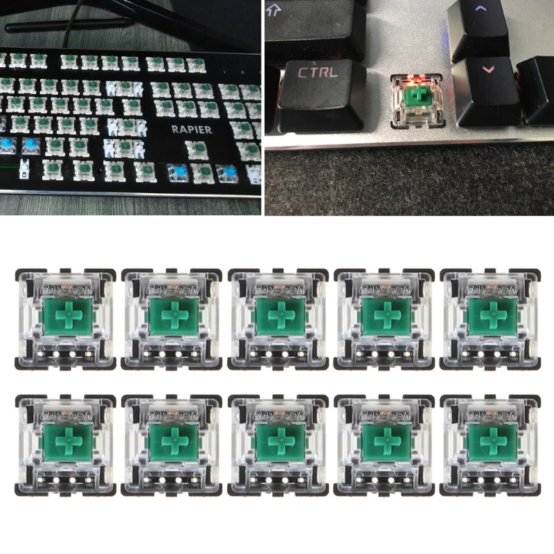 

10Pcs Mechanical Keyboard Gateron MX 3 Pin Green Switch Transparent Case