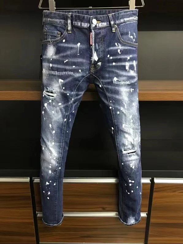 

2021 Fashion Trend DSQ2 Washed, Worn, Holes, Paint Spots Men's Jeans *A505