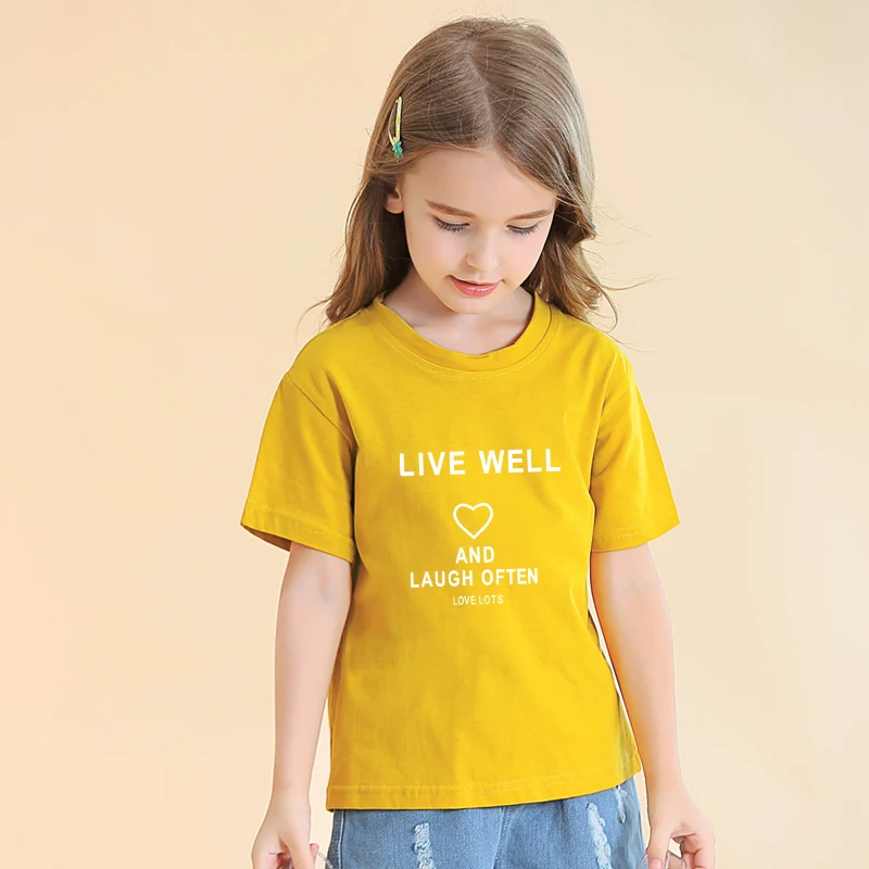 

LIVE WELL AND LAUGH OFTEN Letter Print Children Short Sleeve Clothes Boys Girls Summer Casual Harajuku T Shirt Kids Cotton Tops