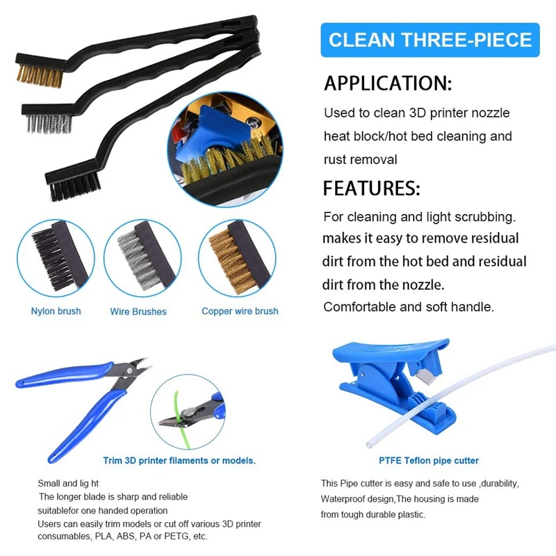 

35 Pieces of 3D Printer Tool Kit 7 Sizes of Cleaning Pins Tweezers Pliers Scraper Cleaning Brush Cleaning Knife