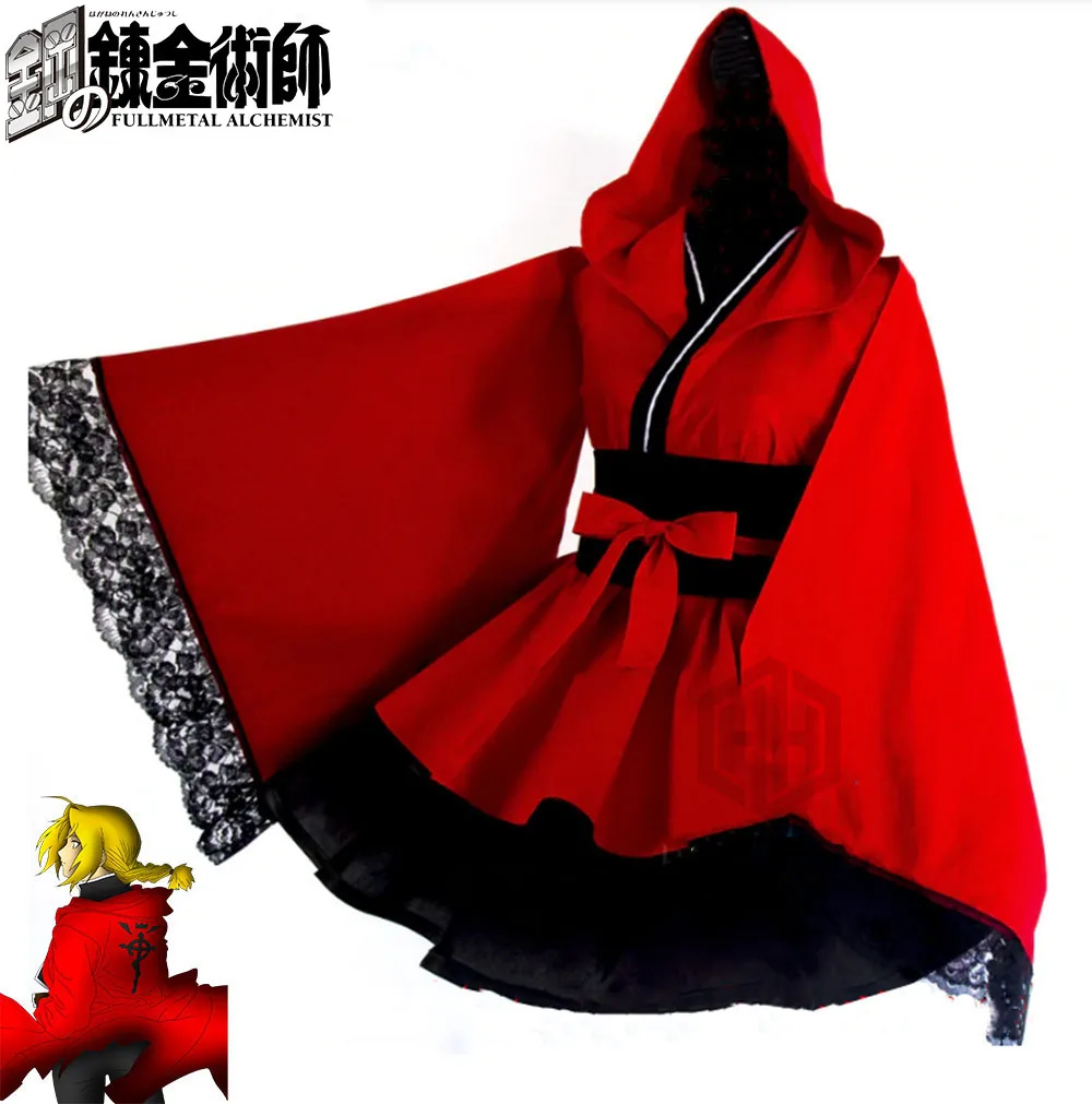 

Anime Fullmetal Alchemist Edward Elric Red Women Lolita Dress Kimono Halloween Cosplay Costume Cutome-Made Anime Cosplay