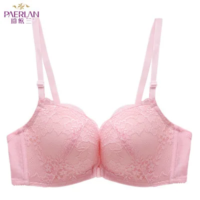 Pink PAERLAN женское кружевное нижнее белье без косточек, простой женский лифтинг бюстгальтер с застежкой спереди, чашечки 5/8, красивый цветочный плотный пуш-ап бюстгальтер - Цвет: Pink