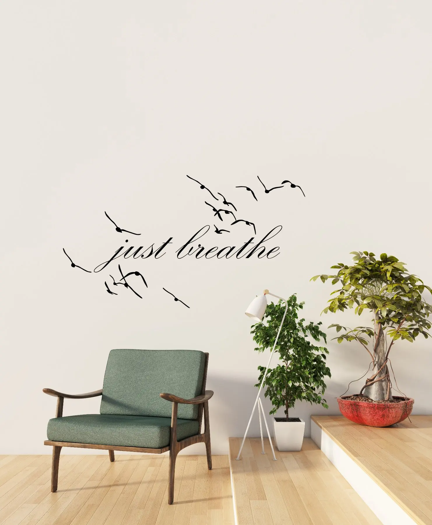 

Flying Bird Wall Decal Inspirational Words Just Breathe Yoga Meditation Room Sticker Living Room Decoration Wall Sticker DC17