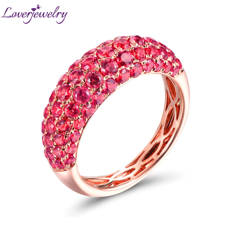 

LOVERJEWELRY Au585 Gold Bands Rings For Women 14K Rose Gold Natural Gemstones Red Ruby Gemstones Unisex Ring Jewelri