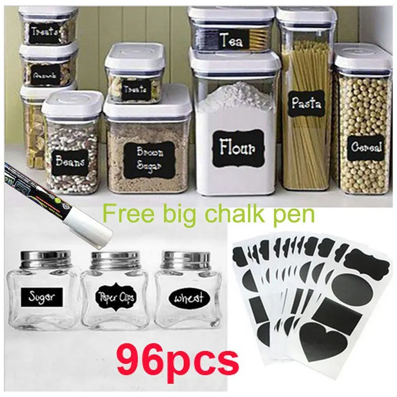 

96Pcs /Set Waterproof Chalkboard Kitchen Spice Label Stickers Home Jars Bottles Tags Blackboard Labels Stickers With Marker Pen